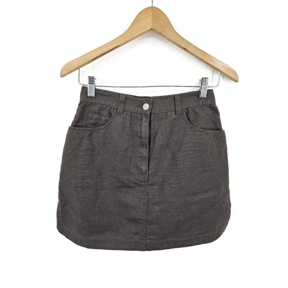 Vtg Armani Jeans Linen Cotton Mini Skirt Womens 4 Grey - Picture 1 of 6
